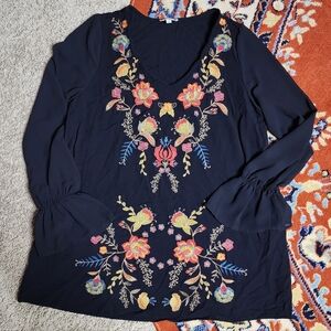 Umgee Embroidered Floral Long Sleeve Top